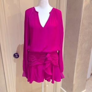 Ramy Brook Size 4 pink ruffle mini dress. Polyester like silk very light fabric